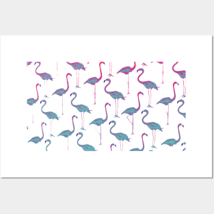 Pink blue flamingo art pattern-nature Posters and Art